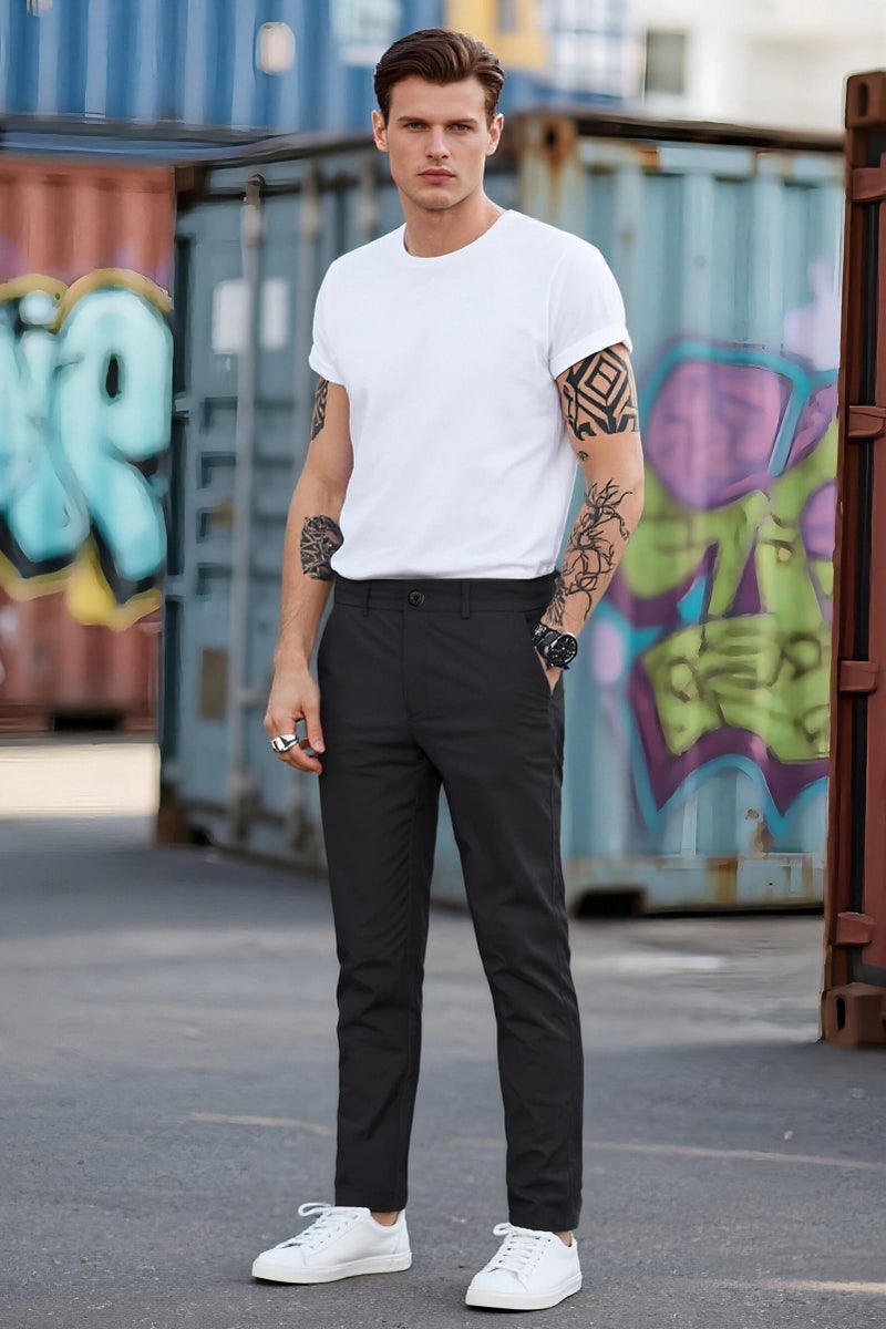 Plaid&Plain Men's Slim Fit Khaki Pants Men's Tapered Chino Pants 8801Black 30X34 - Image 4